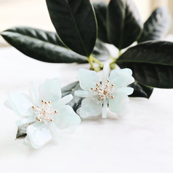 Blue Acrylic Flower Earrings - Picture 1 of 2